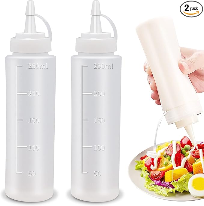 Abnaok Condiment Squeeze Bottles, 2-Pack 8 oz